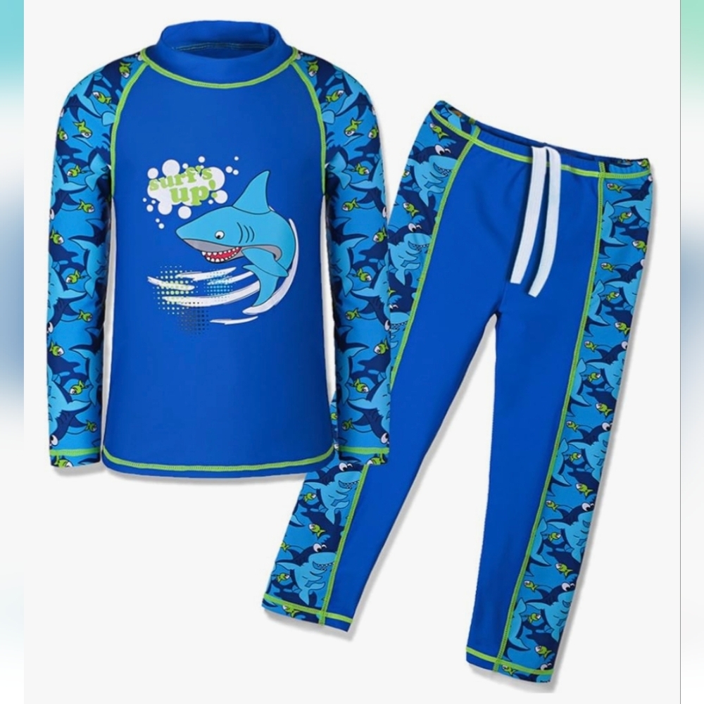 TFJH E 2PCS Kids Boys Long Sleeve Swimsuit UPF 50+ UV Sun Protective Swimwear